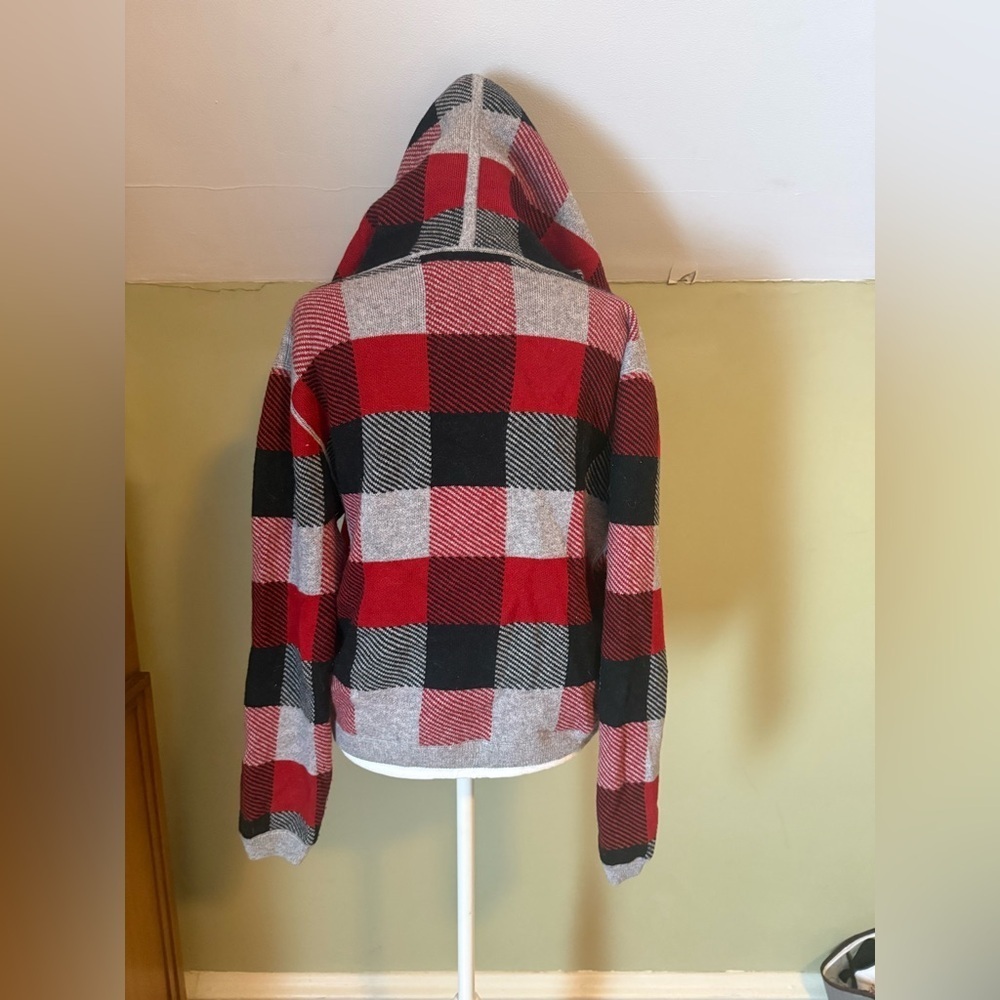 Aiko Wool-Blend Plaid Hooded One Button Sweate - Picture 2 of 5